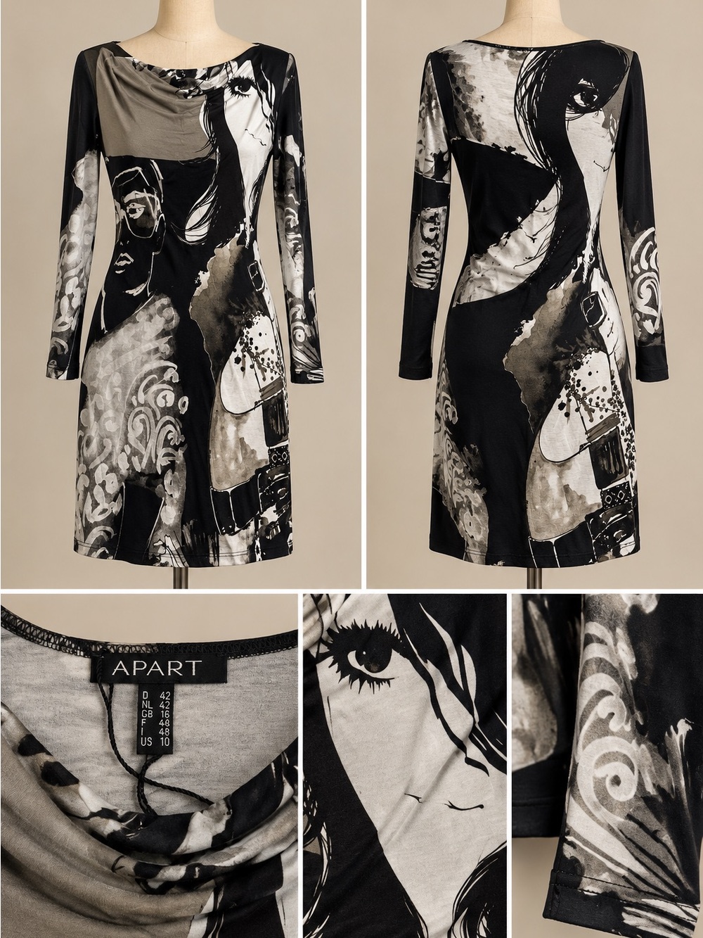 APART Black & White Graphic Long-Sleeve Chemise